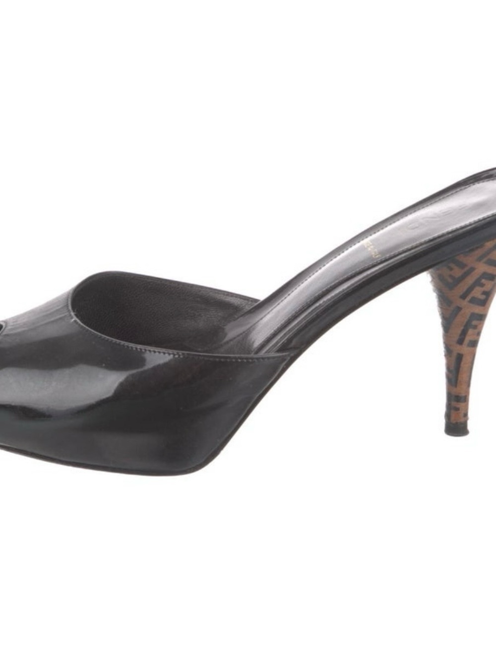 Fendi Black Patent Leather Mule with FF Logo Heel